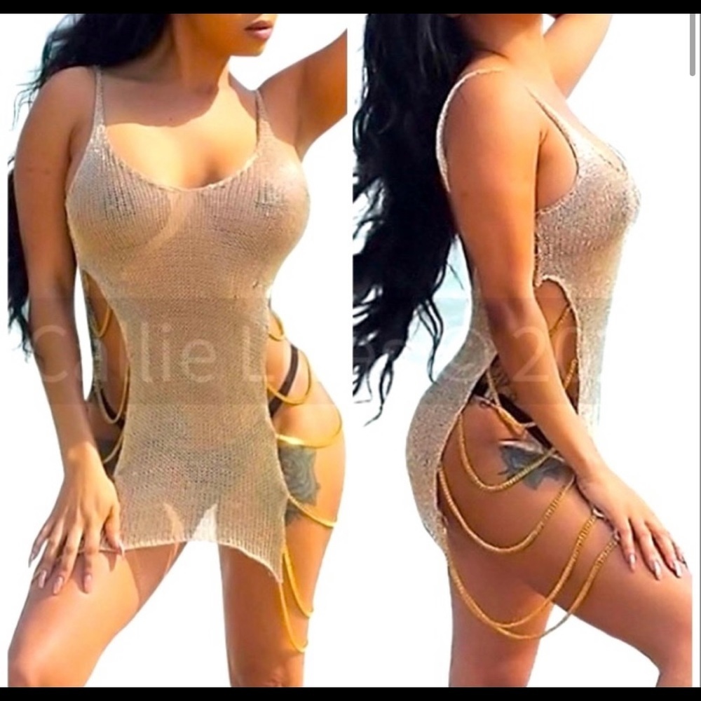 New!Gold /Silver Shimmer Chain Mesh Armor Swim Coverup Top - Picture 3 of 17